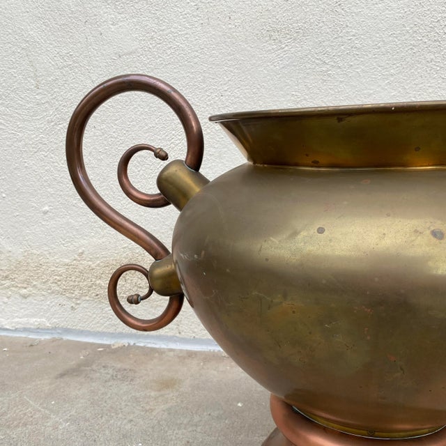 Victorian Antique Copper & Brass Double Handle Jardiniere Planter For Sale - Image 3 of 12