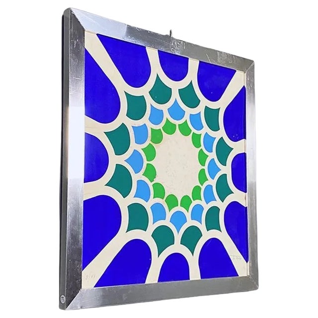 Space Age Italian Chromed Steel Frame with Optical Abstract Design Print, 1970s For Sale