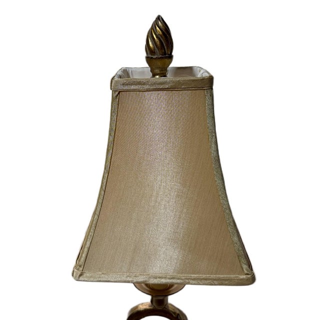 Art Deco Vintage Art Deco Hollywood Regency Twin Toleware Table Lamp For Sale - Image 3 of 5