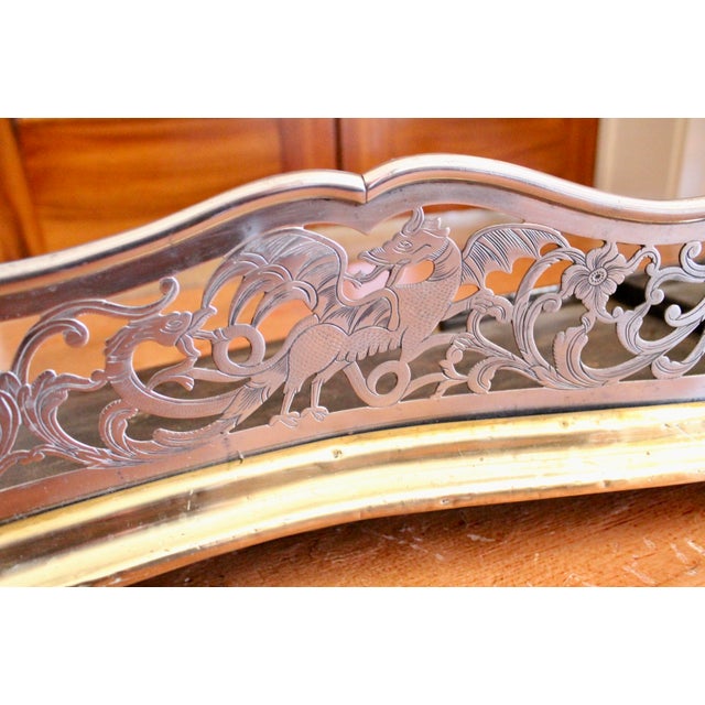 Silver Antique English Polished Steel and Brass Open Frieze Fender With Built in Tool Rests For Sale - Image 8 of 13