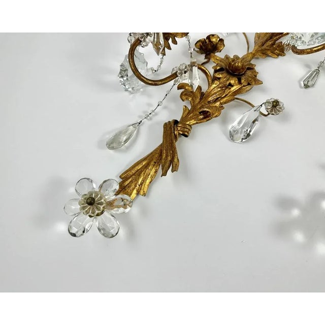 1950s Gilt Metal Sconces with Crystal Flowers from Banci Firenze, Italy, 1950s, Set of 2 For Sale - Image 5 of 11