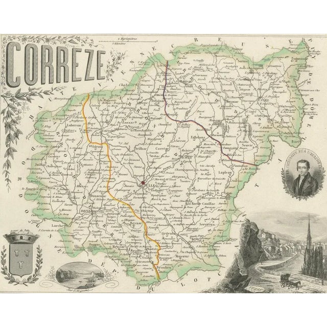 Paper Map of Corrèze in France with Brive, Tulle and Dordogne River Landscape, 1850s For Sale - Image 7 of 10