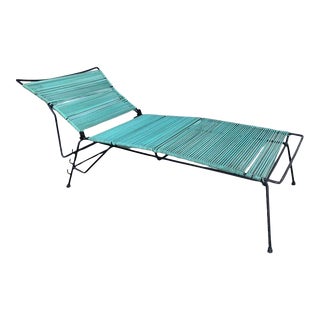 Mid-Century Iron Outdoor/Patio Chaise Lounge W/ Teal Cord, 6 Available For Sale