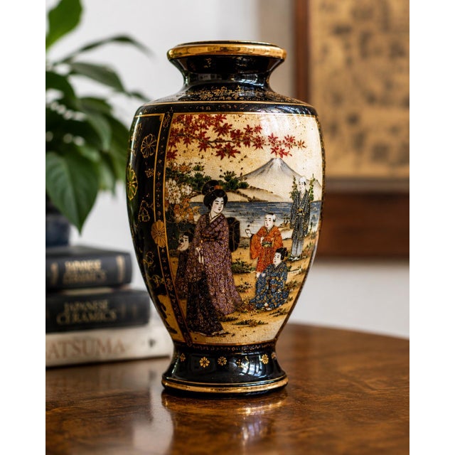 A beautifully hand-painted Japanese Satsuma earthenware cabinet vase dating to the late Meiji–early Taishō period, circa...