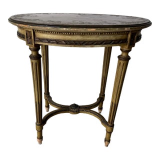 Antique French Louis XVI - Style Accent Table With Hand - Painted Oval Top For Sale