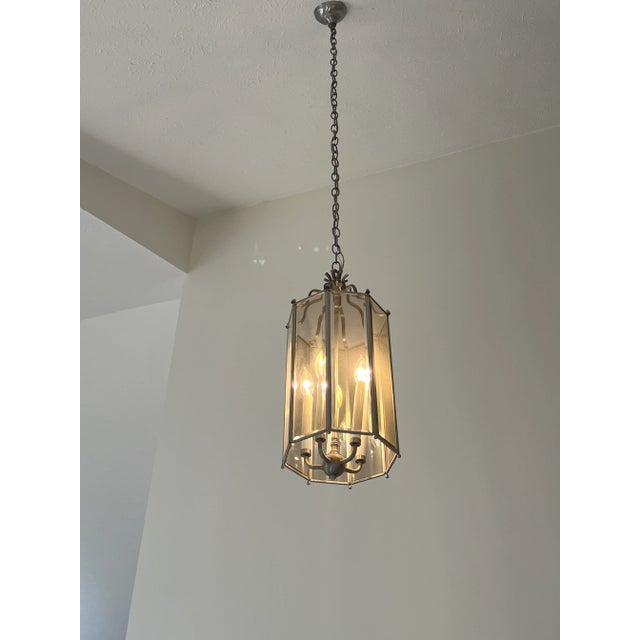 Fabulous entryway glass and chrome chandelier, it was hanging in the house I just purchased from 1979. Working condition....