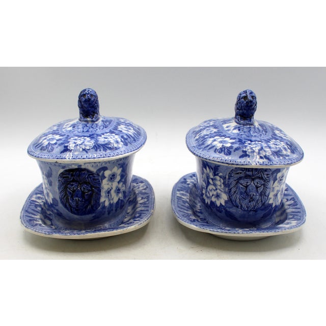Circa 1810-1820 Pair of Staffordshire District Blue and White Sauciers and Undertrays For Sale - Image 4 of 9
