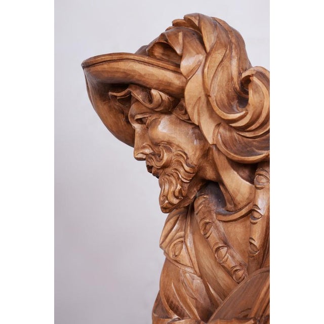 French Artist, Original Neo-Rococo Statuette of Lutenist, 1840s, Lacquered Pear Wood For Sale - Image 13 of 18