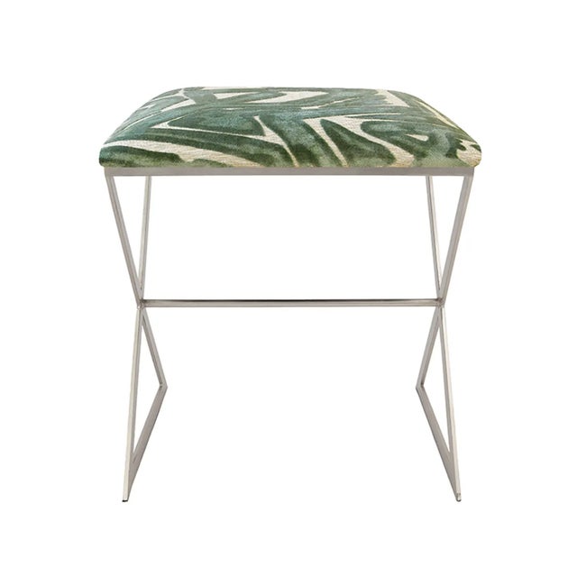 X marks the spot for style! The X Side stool, with its polished nickel frame and cushion in luxe sea glass print...