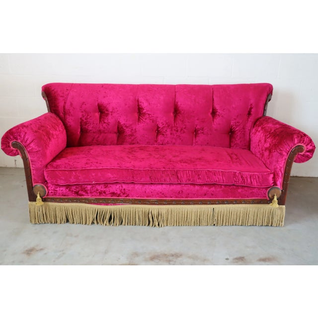 Hollywood Regency Fuchsia & Tassel Sofa For Sale - Image 11 of 11