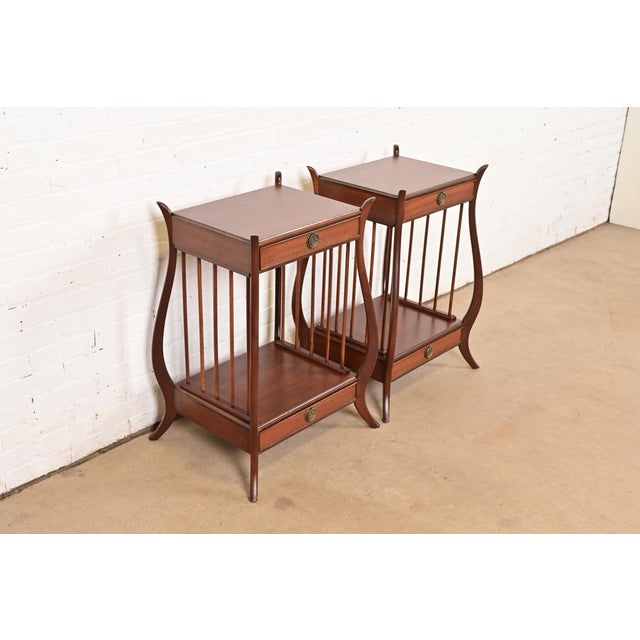 Baker Furniture Company Maslow Freen French Regency Louis XVI Carved Mahogany Nightstands, Newly Refinished For Sale - Image 4 of 14