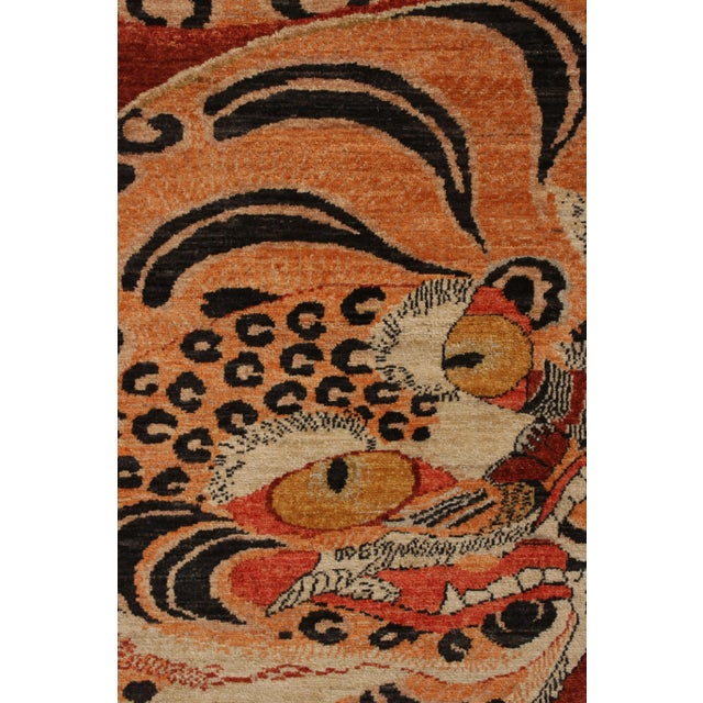 Rug & Kilim Handknotted Bowing Tiger in Shades of Rust, 3'x4' For Sale - Image 4 of 6