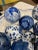Blue Vintage Pedestal Glass Cachepot With Blue & White Porcelain Orbs- 9 Pieces For Sale - Image 8 of 12