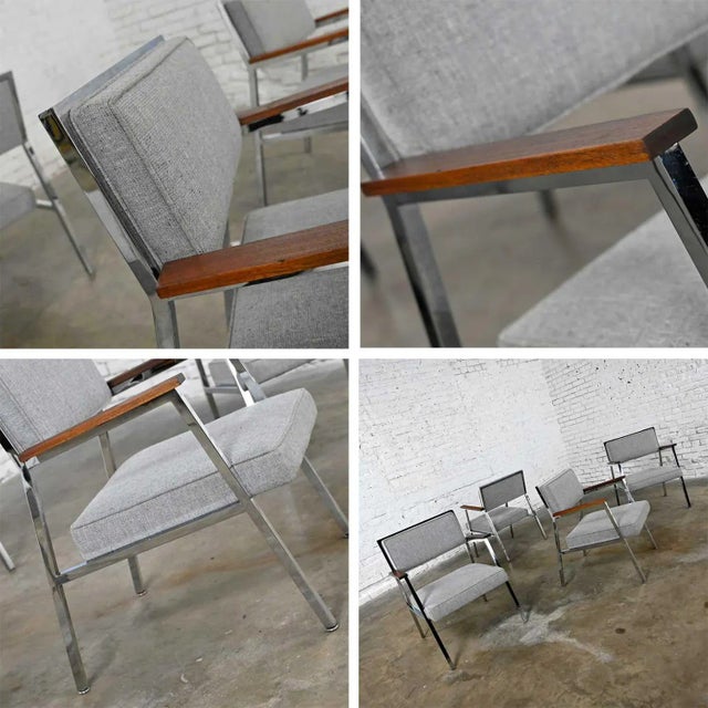 Mid-Century Modern Industrial Style Chrome & Gray Armchairs by Steelcase Set of 4 For Sale - Image 10 of 13