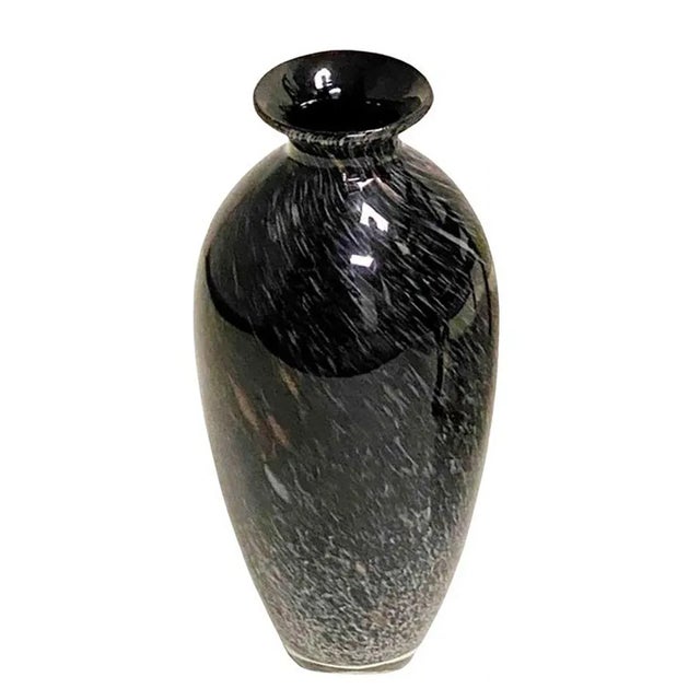 Mid-Century Modern Murano Black Silver and Gold Art Glass Vase For Sale - Image 3 of 8