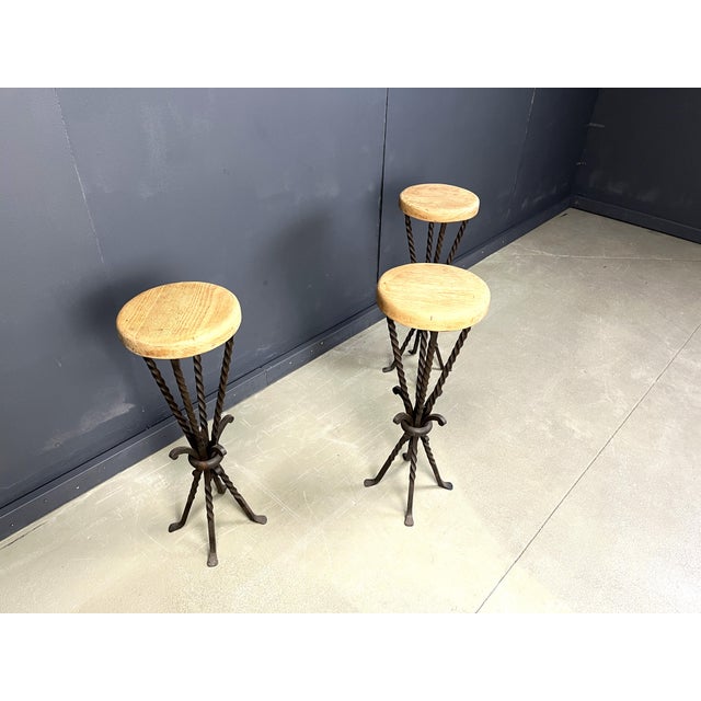 Vintage French Wrought Iron Bar Stools, 1960s, Set of 3 For Sale - Image 10 of 12