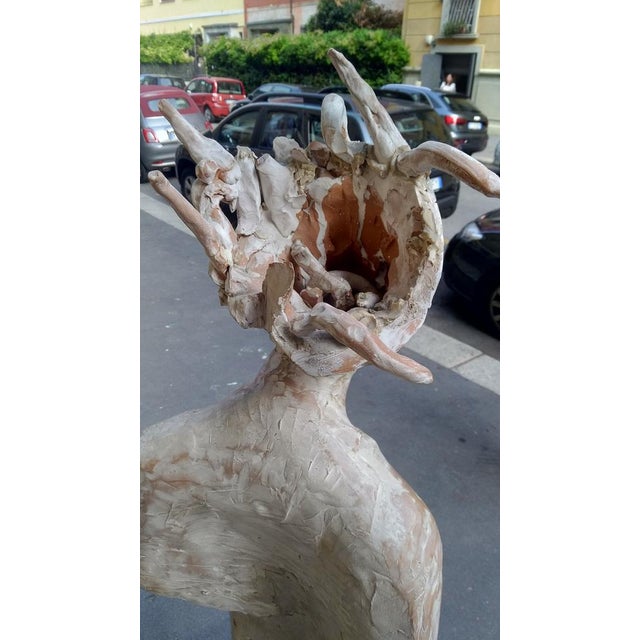 Beige Maurizio Zurla Crema, Figurative Sculpture, 1970s, Polychrome Terracotta on Wood Base For Sale - Image 8 of 15