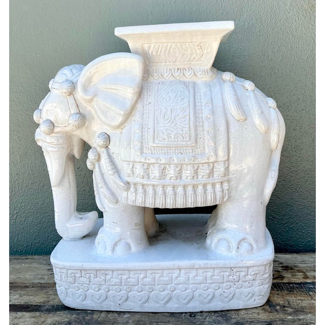 Vintage Glazed Ceramic Elephant Low Stool For Sale - Image 11 of 12