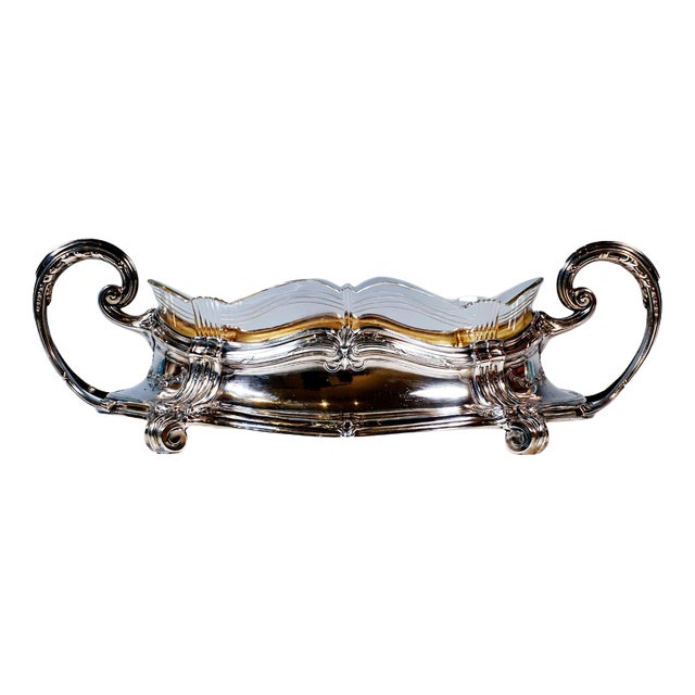 Art Nouveau Silver Jardiniere with Cut Glass Liner by Wilhelm Binder, Germany, 1900s For Sale