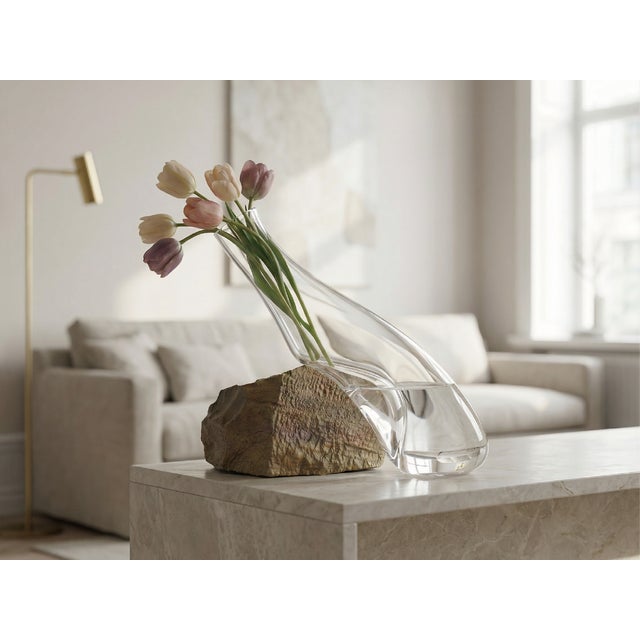 Handblown Crystal Vase With Natural Gobi Desert Stone – Sculptural Collector Art Piece For Sale In New York - Image 6 of 7