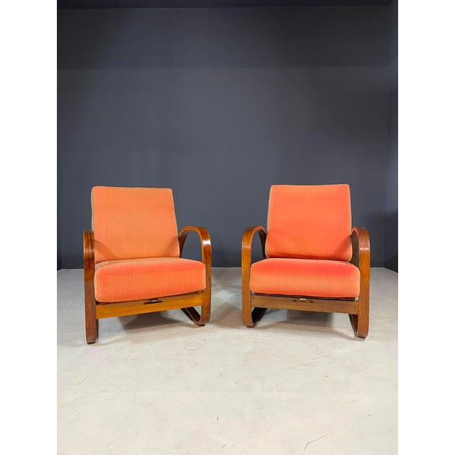 Mid-Century Modern H-70 Lounge Reclining Chairs by Jindřich Halabala for Up, Former Czechoslovakia, Brno, 1930s, Set of 2 For Sale - Image 3 of 14