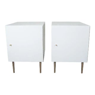 Mid-Century Modern Cubic White Cabinets - A Pair For Sale