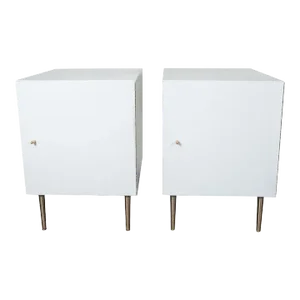 Mid-Century Modern Cubic White Cabinets - A Pair