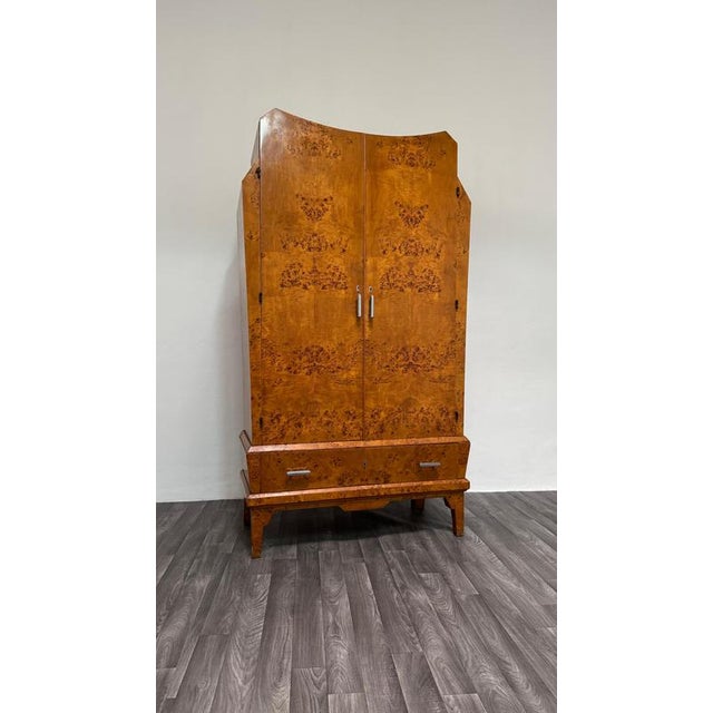 Art Deco Cubist Wardrobe in Briar Wood, 1940s For Sale - Image 13 of 16