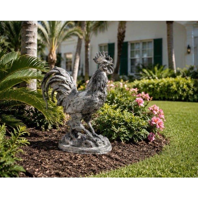 Gray Vintage French Country Style Cast Iron Rooster Garden Statue For Sale - Image 8 of 12