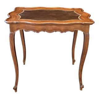 Antique French Louis XV Side Table or Desk With Inlaid Embossed Leather Top For Sale