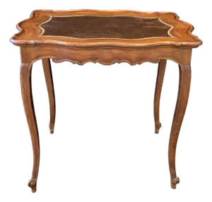 Antique French Louis XV Side Table or Desk With Inlaid Embossed Leather Top