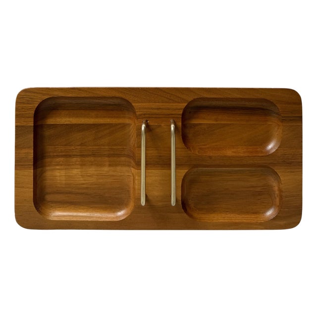 1950s Mission California Mid-Century Carved Wood Desk Organizer With Brass Dividers For Sale