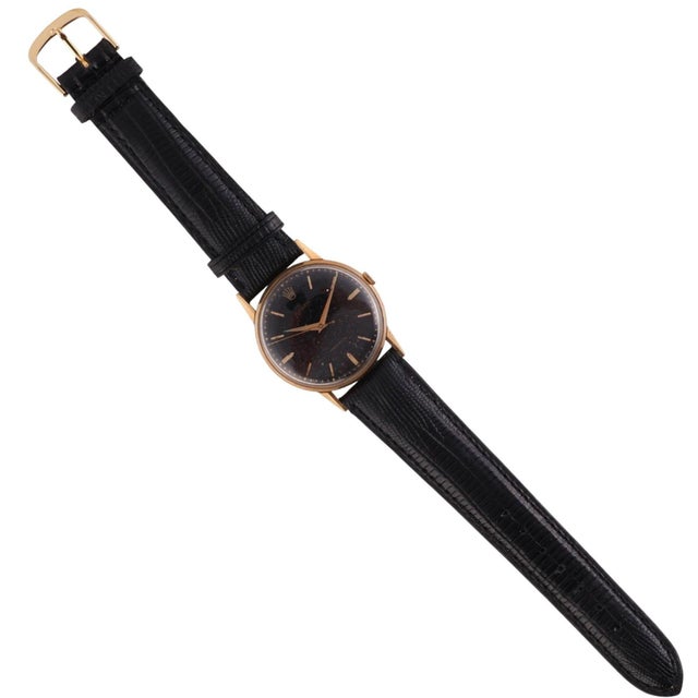 1950s 1950s Rolex Speckled Gold Dial 33mm 18k Gold Precision Leather Watch For Sale - Image 5 of 12