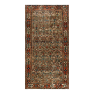 Traditional Ivory Background Color & Red-Rust Border Allover Pattern Antique Persian Bibikabad Galley Rug