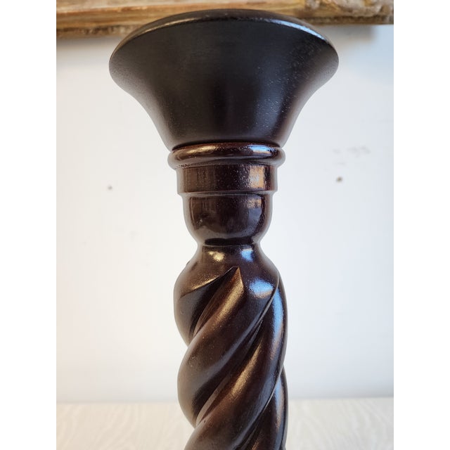 Wood S/2 Ralph Lauren Style Oversized Barley Twist Pillar Candle Holders For Sale - Image 7 of 14