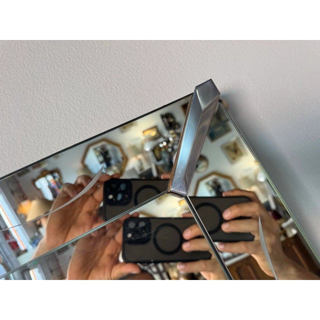 1960’s Hollywood Regency Venetian Etched Wall Mirror With Chrome Accents/ Sold For Sale - Image 4 of 9