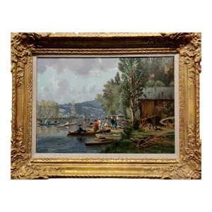 Émile Laborne -Sunday in Bougival -Oil Painting- C.1873 French Impressionist