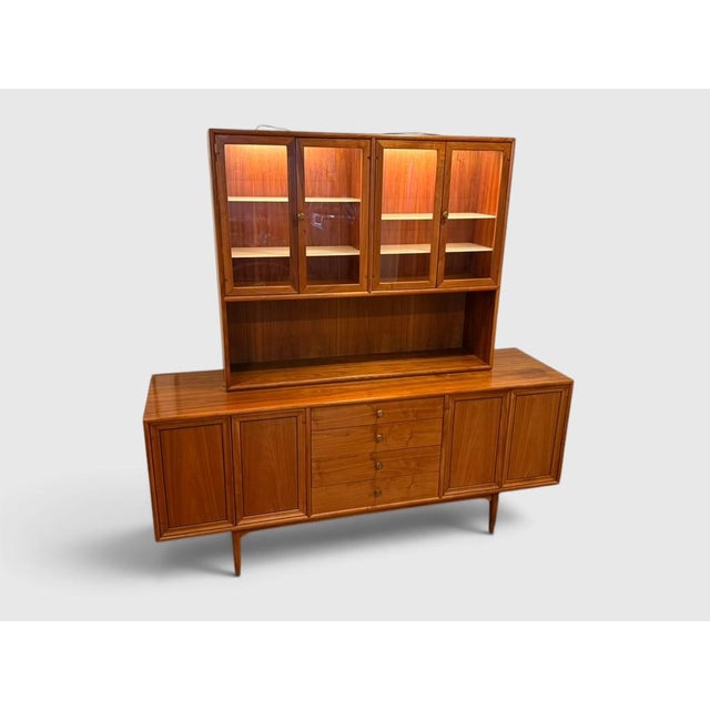Mid-Century Modern 1960s Kipp Stewart for Drexel Declaration Two Piece Walnut Credenza Hutch For Sale - Image 3 of 17