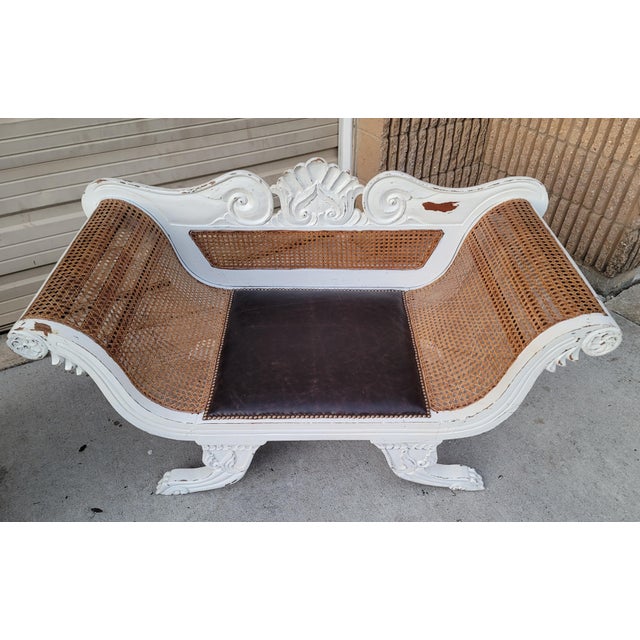 Painted Antique Anglo-Indian Colonial Caned Leather Seat Settees -- a Pair For Sale - Image 12 of 13