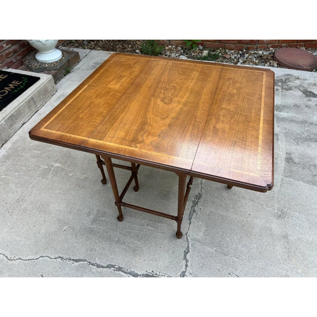 Henredon Mid-Century Modern Inlaid Walnut Gateleg Table For Sale - Image 12 of 12