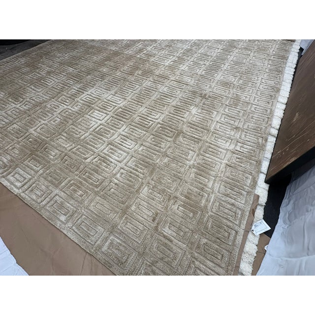 Rh Rajouri Silk & Wool Rug – 12' × 15' Wheat | Hand-Knotted Silk & Wool | Nepalese Artisan Construction For Sale - Image 16 of 18