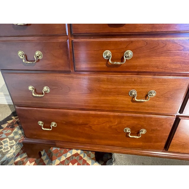 1990s Stickley Hudson Valley Collection Solid Cherry Triple Dresser With Bracket Feet and Solid Brass Bail Pulls. For Sale - Image 10 of 12