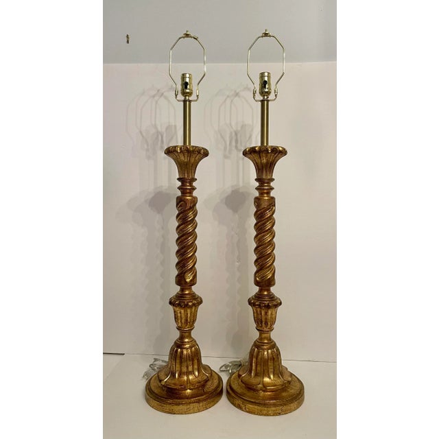 Pair Tall Italian Giltwood Lamps For Sale - Image 11 of 12