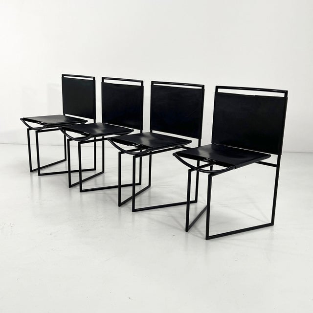 Alias Model 91 Chairs in Black Leater by Mario Botta for Alias, 1990s, Set of 4 For Sale - Image 4 of 16