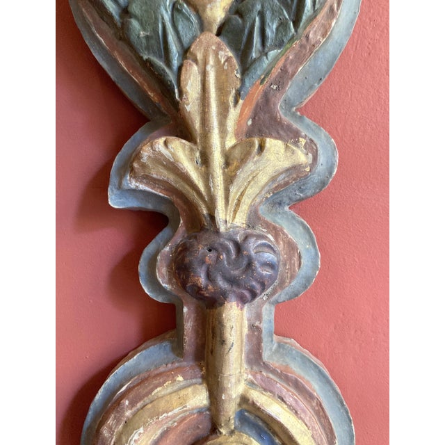 18th Century Antique Italian Polychrome Painted Handcarved Pilaster Friezes, Set of 2 For Sale - Image 4 of 18