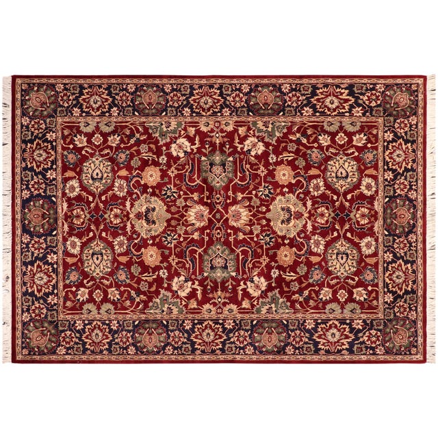 Blue Shabby Chic Floral 1990's Pak-Persian Red/Blue Wool Rug - 6'1'' X 8'9'' For Sale - Image 8 of 9