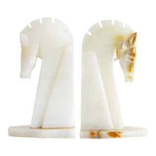 Set of Art Deco Stylized Trojan Horse Onyx Bookends For Sale