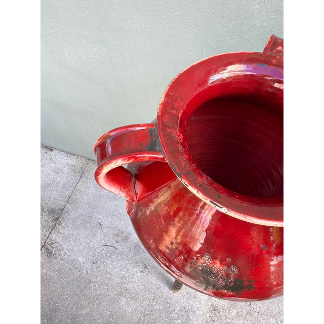 Rustic European Vintage Oxblood Red Double-Handled Ceramic Urn / Vessel — Asian Chinoiserie Style For Sale - Image 3 of 9