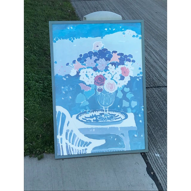 Vintage Framed Blue Floral Watercolor Print For Sale - Image 9 of 13