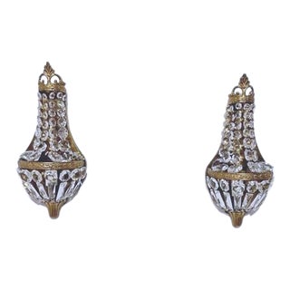 Pair of 1930s Empire Sconces With Crystal Chain For Sale